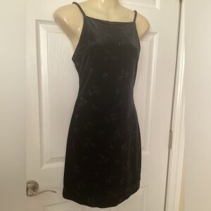 Vintage Y2K velvet little black dress S All That Jazz beaded EUC stretchy LBD